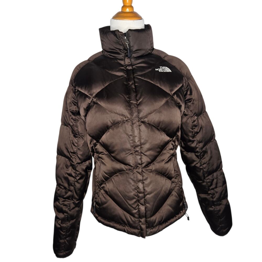 The North Face Women 550 Goose Down Puffer Jacket Metallic Brown Quilted Small